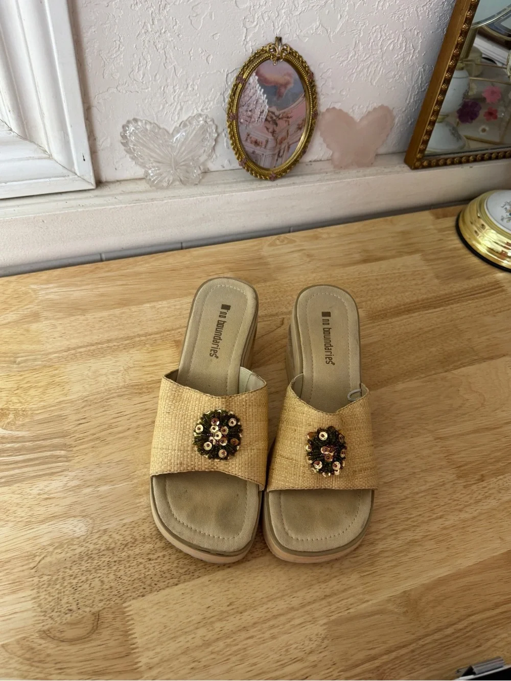 No Boundaries Cut Out Platform Wedge Slide Sandals Size 8 Y2K Cottagecore